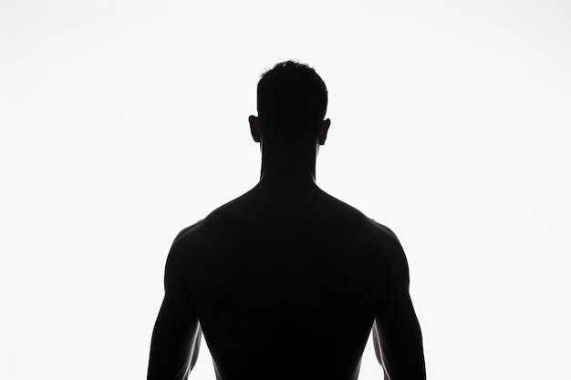 Silhouette portrait of man with his back looking away isolated on white background