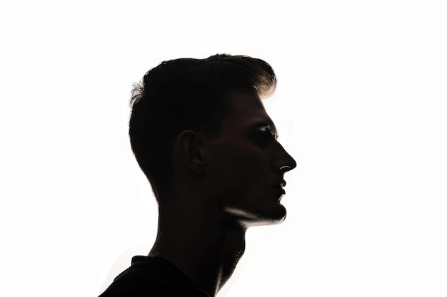 Фото silhouette portrait of young european man on white background