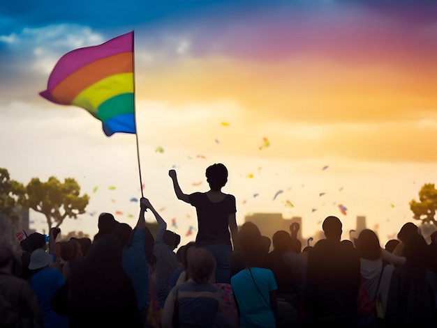 Silhouette of pride parade people LGBTQ pride AI generated