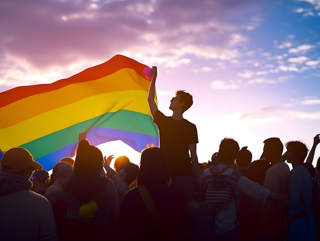 Silhouette of pride parade people LGBTQ pride AI generated