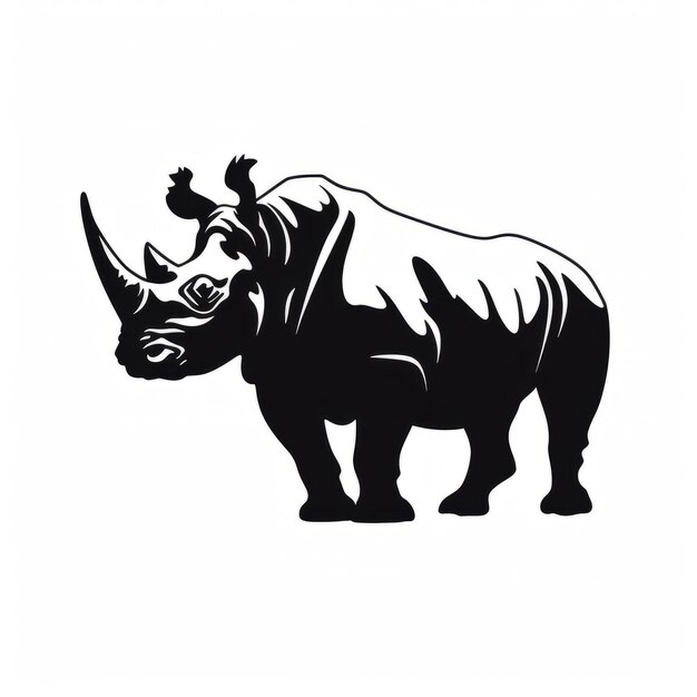 A silhouette rhinocer standing on a white background