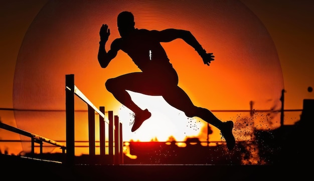 A silhouette of a runner is silhouetted against a sunset.