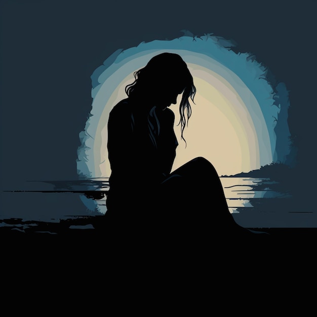 silhouette of a sad woman