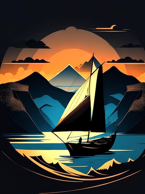 SILHOUETTE SAILBOAT ON THE LAKE