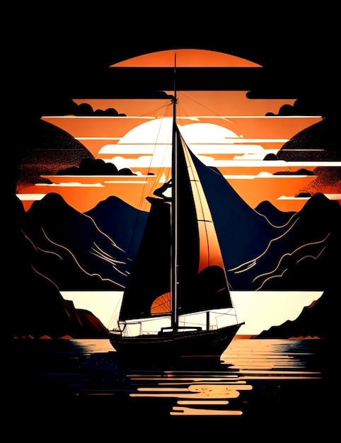 SILHOUETTE SAILBOAT ON THE LAKE