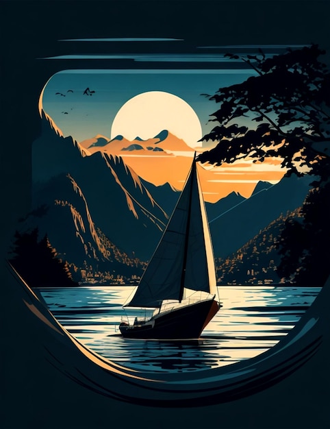 SILHOUETTE SAILBOAT ON THE LAKE