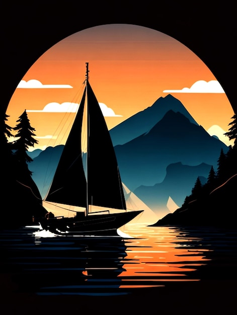 SILHOUETTE SAILBOAT ON THE LAKE