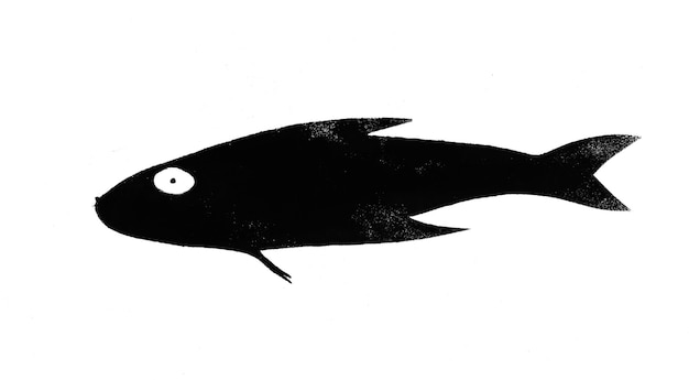 Силуэт морской рыбы, нарисованный вручную чернилами