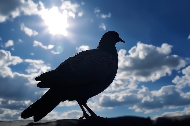 日光の中に立つ鳩鳩鳥動物のシルエットの影