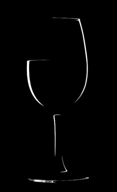 Silhouette shape of elegance wineglass isolated on black