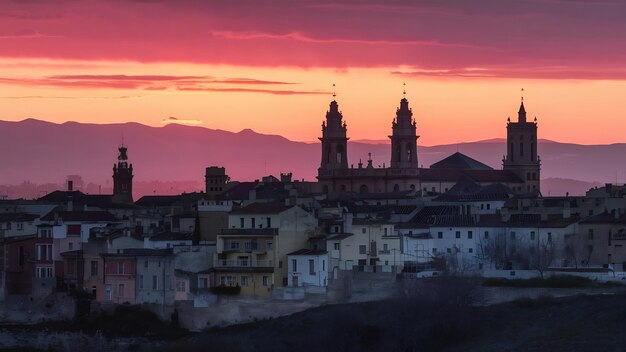 Photo silhouette shot of the cityscape of olvera spain during a beautiful sunset