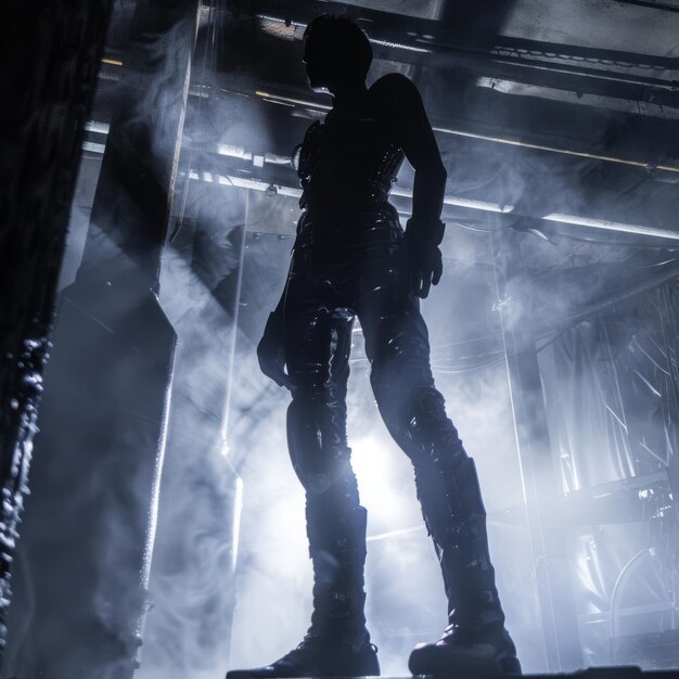 Silhouette Shot of Gothic Actors with gothic Boots delivering a powerful monologue on a Stage