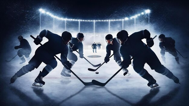 Silhouette shot ice hockey game in winter season game