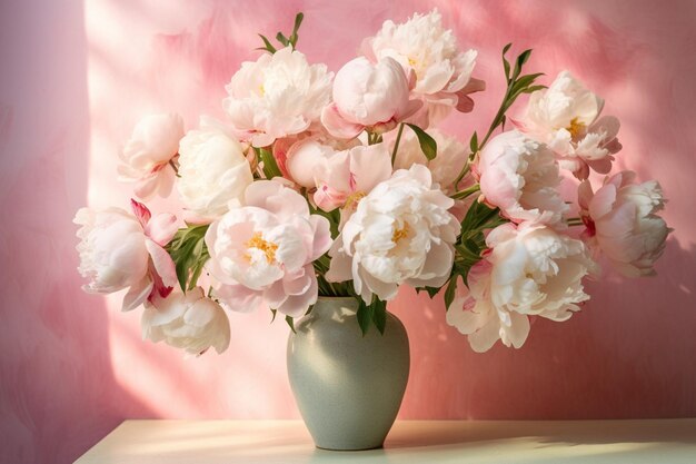 Silhouette shots of a peony bouquet against a sunset or sunrise sky