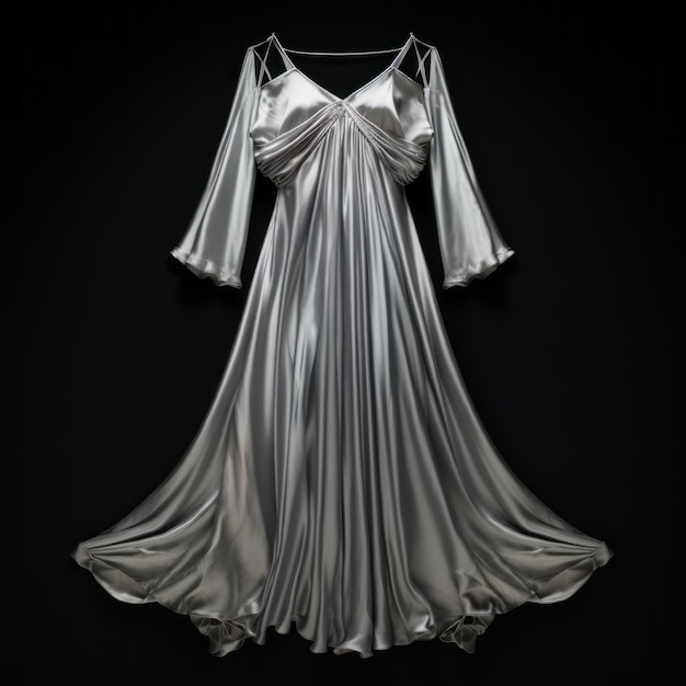 Photo silhouette of silver long dress hyper realistic and super detailed