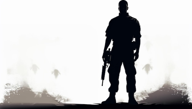 silhouette of a soldier carrying a longbarreled firearm