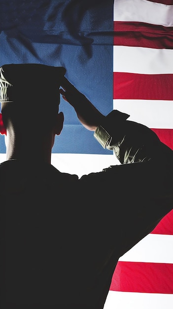 Photo a silhouette of a soldier saluting the flag