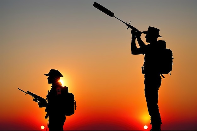 Silhouette Of A Solider Saluting Against the Sunrise Concept protection patriotism honor