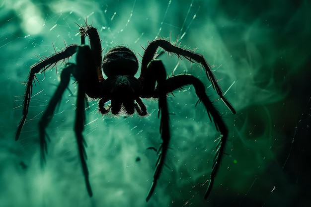 Silhouette of a Spider Against a Mystical Green Mist