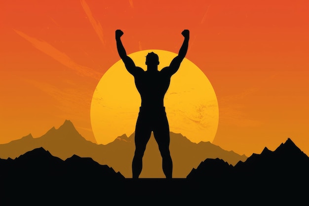 Photo silhouette of a sporty man flexing and demonstrating victory