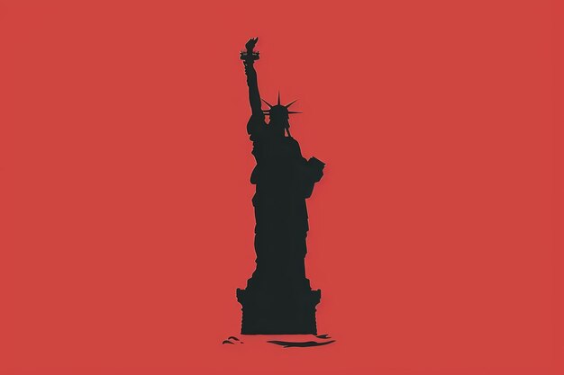 Photo silhouette of the statue of liberty against a vibrant red background