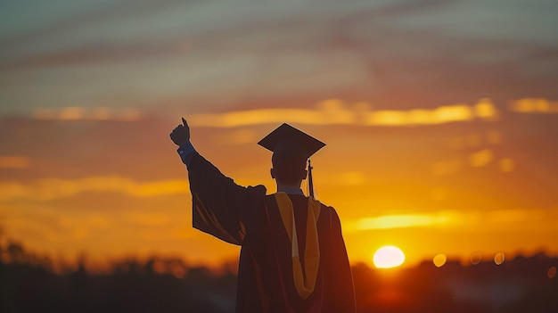 silhouette of Student Celebrating Graduation watching the sunlight