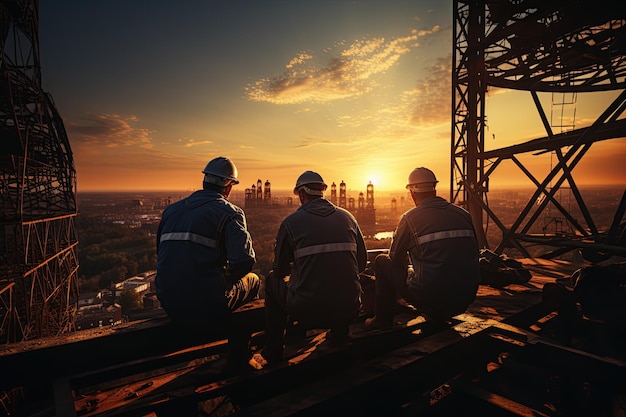 Silhouette of Survey Engineer and construction team working on high ground heavy industry and safety concep Generated with AI