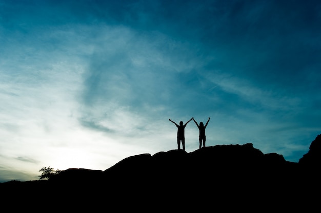 Silhouette of team leadership, teamwork and teamwork and delightful silhouette concepts