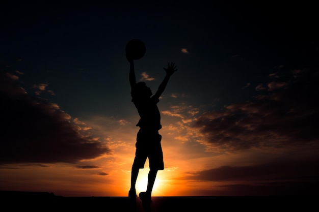농구 공 을 는 십대 소년 의 실루