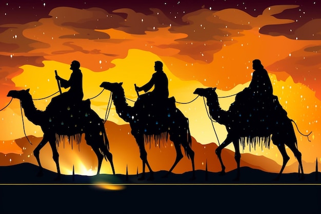 A silhouette of three camels with the words holy land on the top.