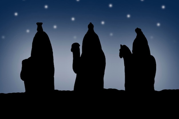 Photo silhouette of the three wise men hispanic christian celebration concept