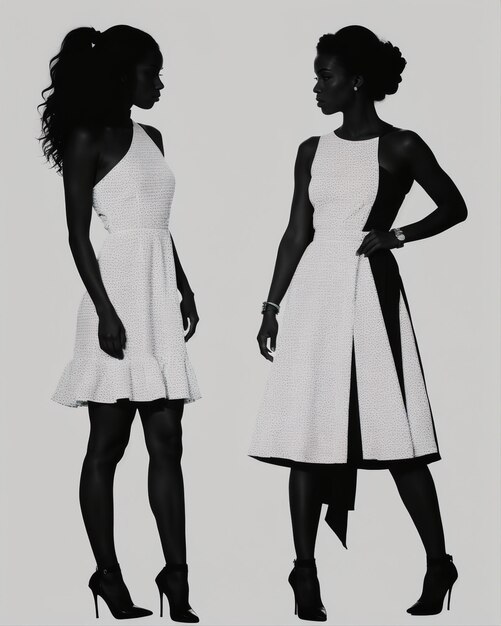 Photo silhouette of three women in black and white dresses studio shot ai generative