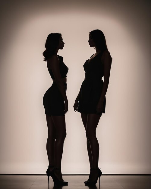 Silhouette of three women in black and white dresses studio shot ai generative