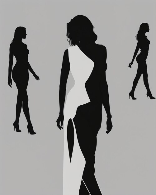 Photo silhouette of three women in black and white dresses studio shot ai generative