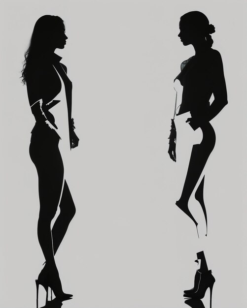 Foto silhouette di tre donne in abiti bianchi e neri girato in studio ai generative