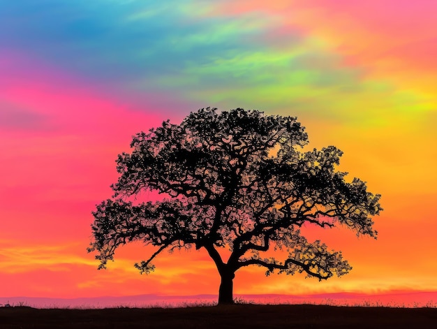 Silhouette Tree Against Colorful Sky Stunning Nature Landscape Photo