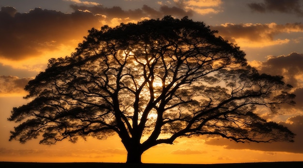 Silhouette of tree back lit by sunset