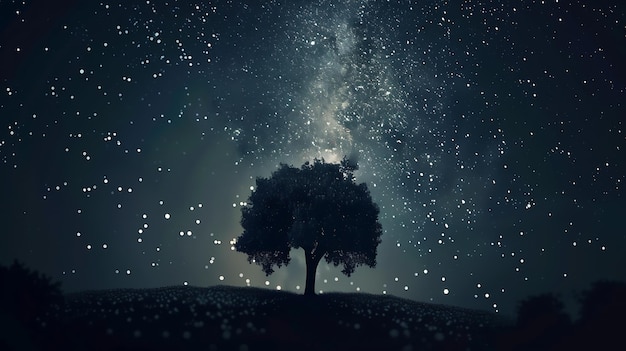 Photo silhouette of tree and milky way long exposure photograph generative ai