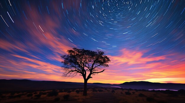 Silhouette tree with magical skylight