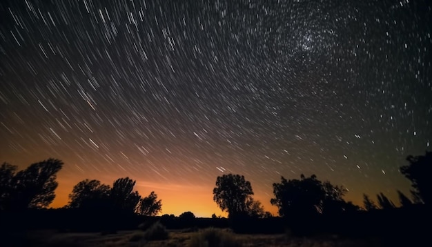 Photo silhouette of trees against majestic star field in tranquil landscape generated by ai