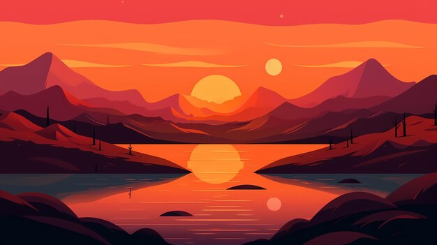 silhouette of trees against a sunset sky Illustration style