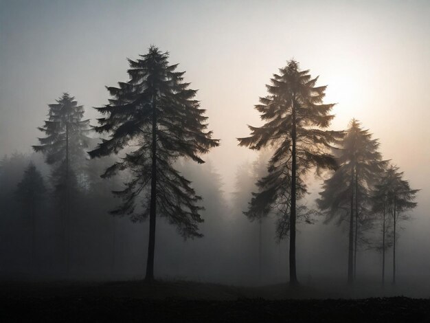 silhouette of trees and snow in the forest