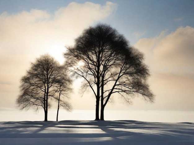 silhouette of trees and snow in the forest