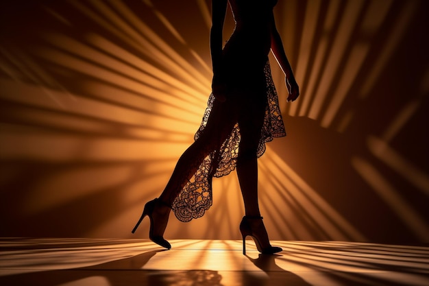 Silhouette view of elegant female in high heels