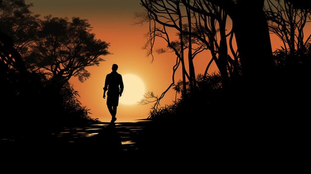 Photo silhouette of walking on footpath