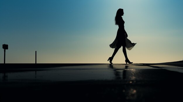 silhouette of walking on footpath