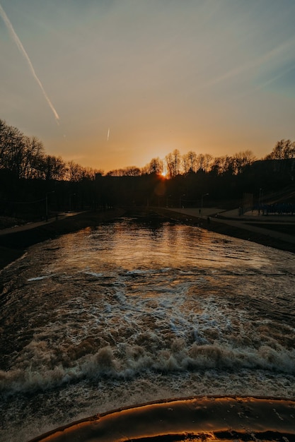 Silhouette of water body and trees Photo