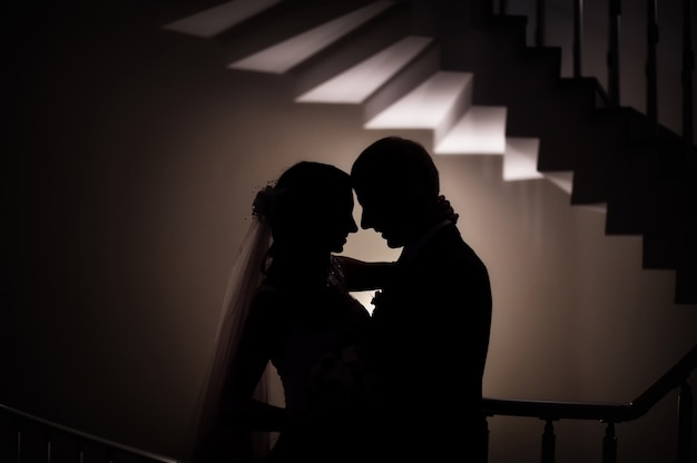 Silhouette of the wedding the bride and groom love