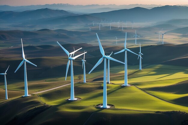 Silhouette of wind turbines generate sustainable energy generated by AI