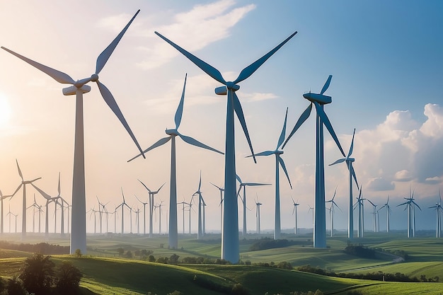 AI에 의해 생성된 지속 가능한 에너지를 생산하는 풍력 터빈의 실루